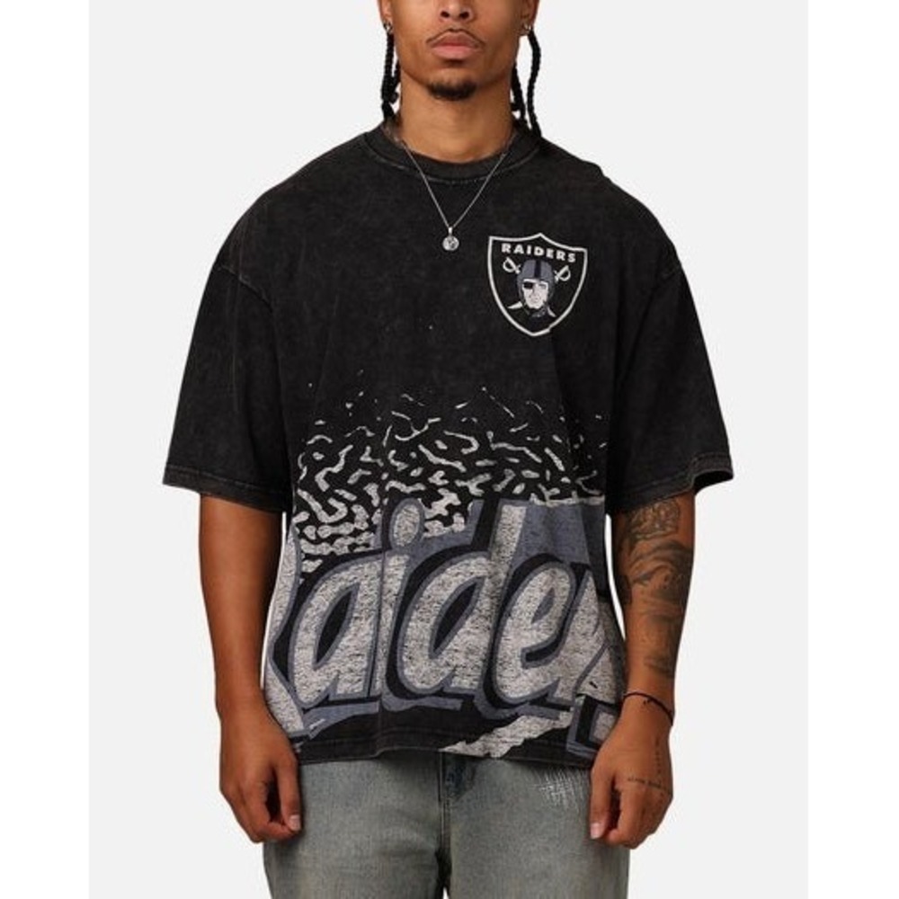 New Era Mens Las Vegas Raiders Graphic Acid Wash T-Shirt Black S